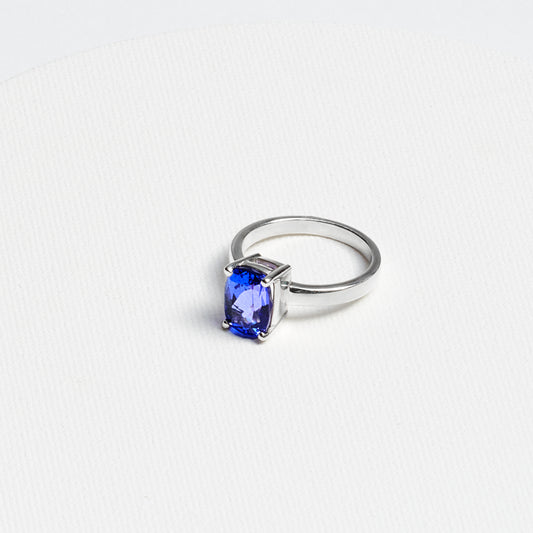 Elongated Cushion Tanzanite Ring · 3.3ct · Silver