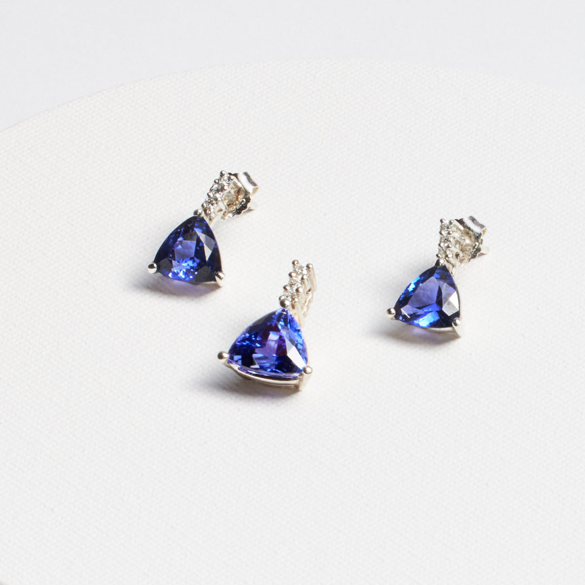 Trillion Tanzanite Stud Earrings (CZ Accent) · 4.84ct · Silver