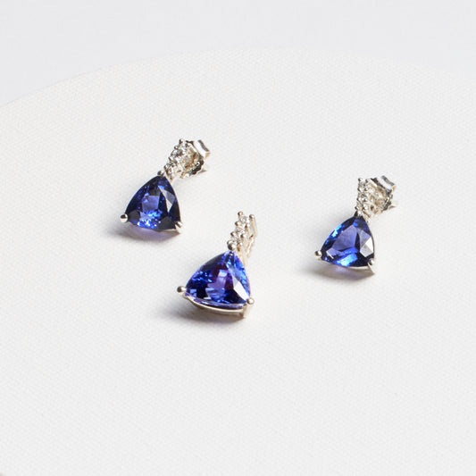 Trillion Tanzanite Stud Earrings (CZ Accent) · 4.84ct · Silver