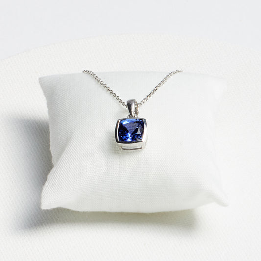 Bezel Set Cushion Tanzanite Pendant · 0.7ct · Silver