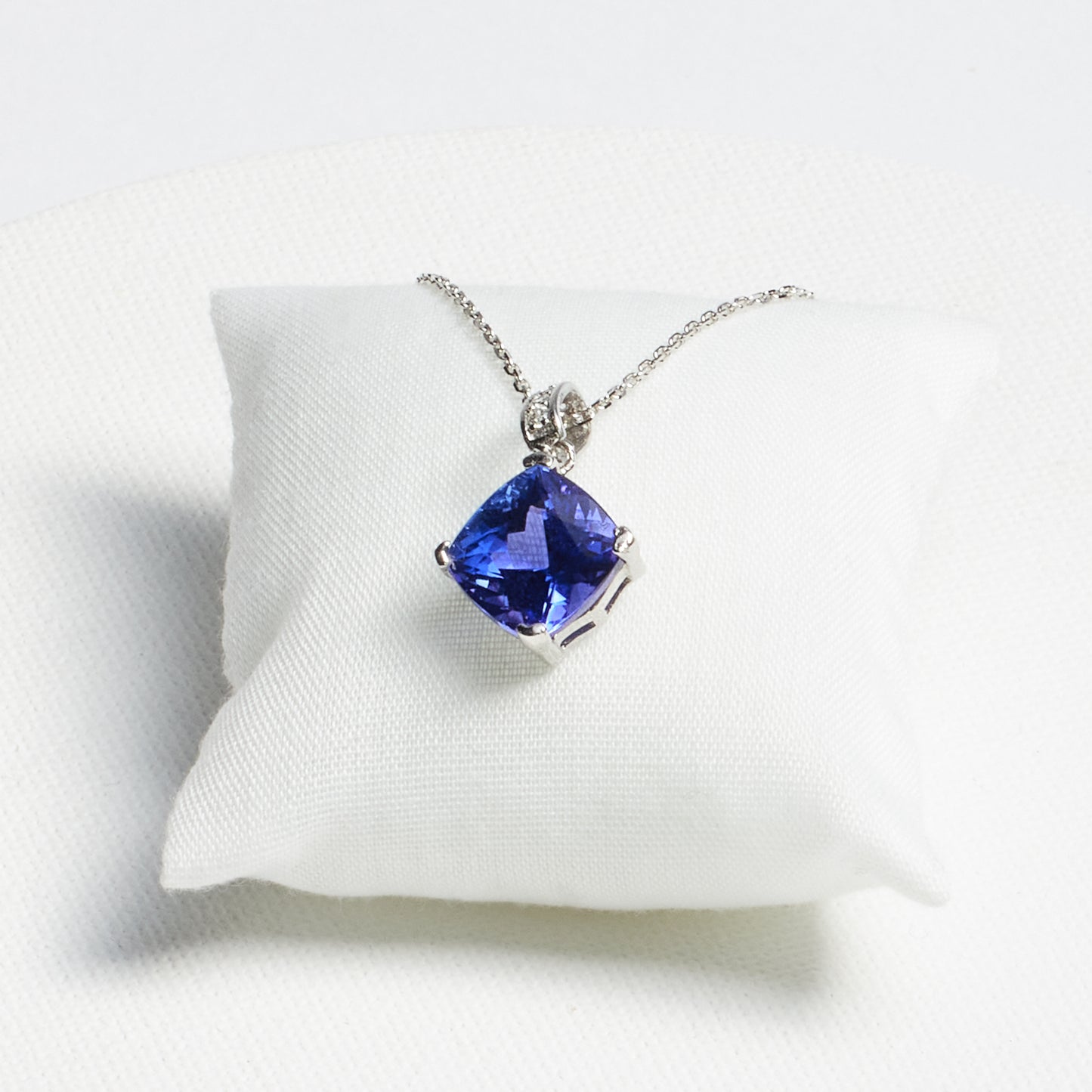 Cushion Tanzanite Pendant with CZ Accent · 4.96ct · Silver
