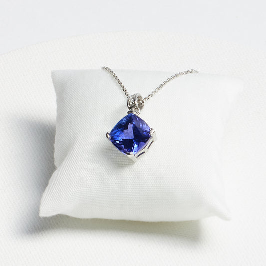 Cushion Tanzanite Pendant with CZ Accent · 4.96ct · Silver