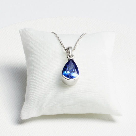 Semi-Bezel Teardrop Tanzanite Pendant · 2.97ct · Silver