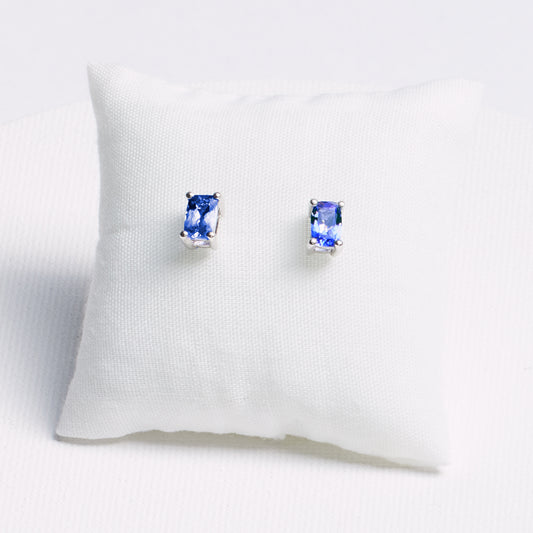Elongated Cushion Tanzanite Stud Earrings · 1.13ct · Silver