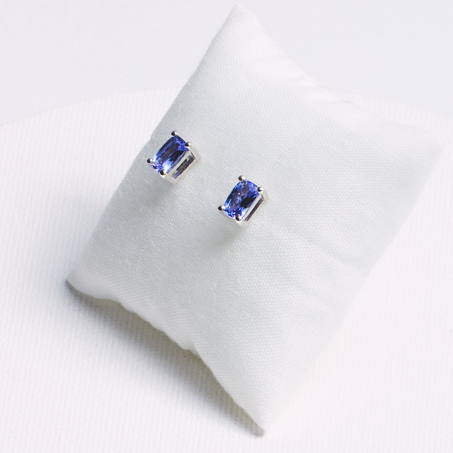 Elongated Cushion Tanzanite Stud Earrings · 1.13ct · Silver