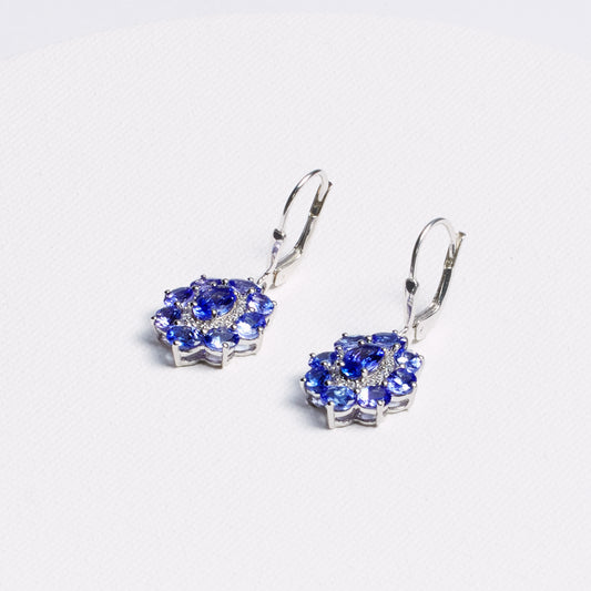Oval Tanzanite Cluster Hanging Earrings (CZ Accents) · 4.2ct · Silver