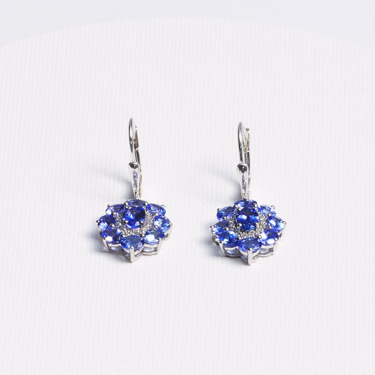 Oval Tanzanite Cluster Hanging Earrings (CZ Accents) · 4.2ct · Silver