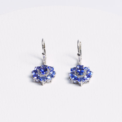 Oval Tanzanite Cluster Hanging Earrings (CZ Accents) · 4.2ct · Silver