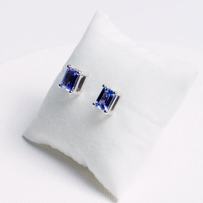 Emerald Tanzanite Stud Earrings · 2.0ct · Silver