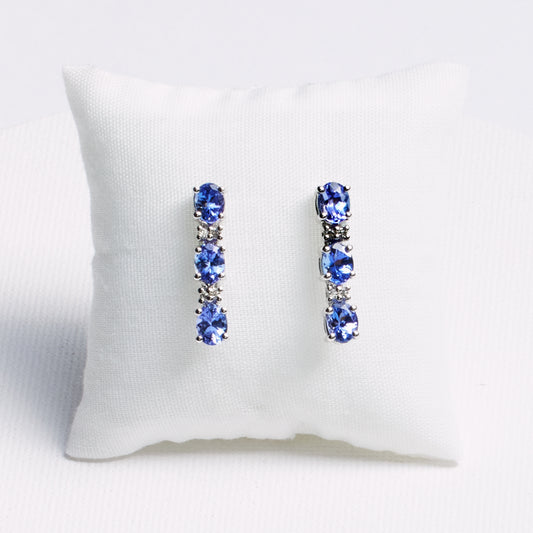 Oval Tanzanite Line Earrings (CZ Accents)· 2.0ct · Silver