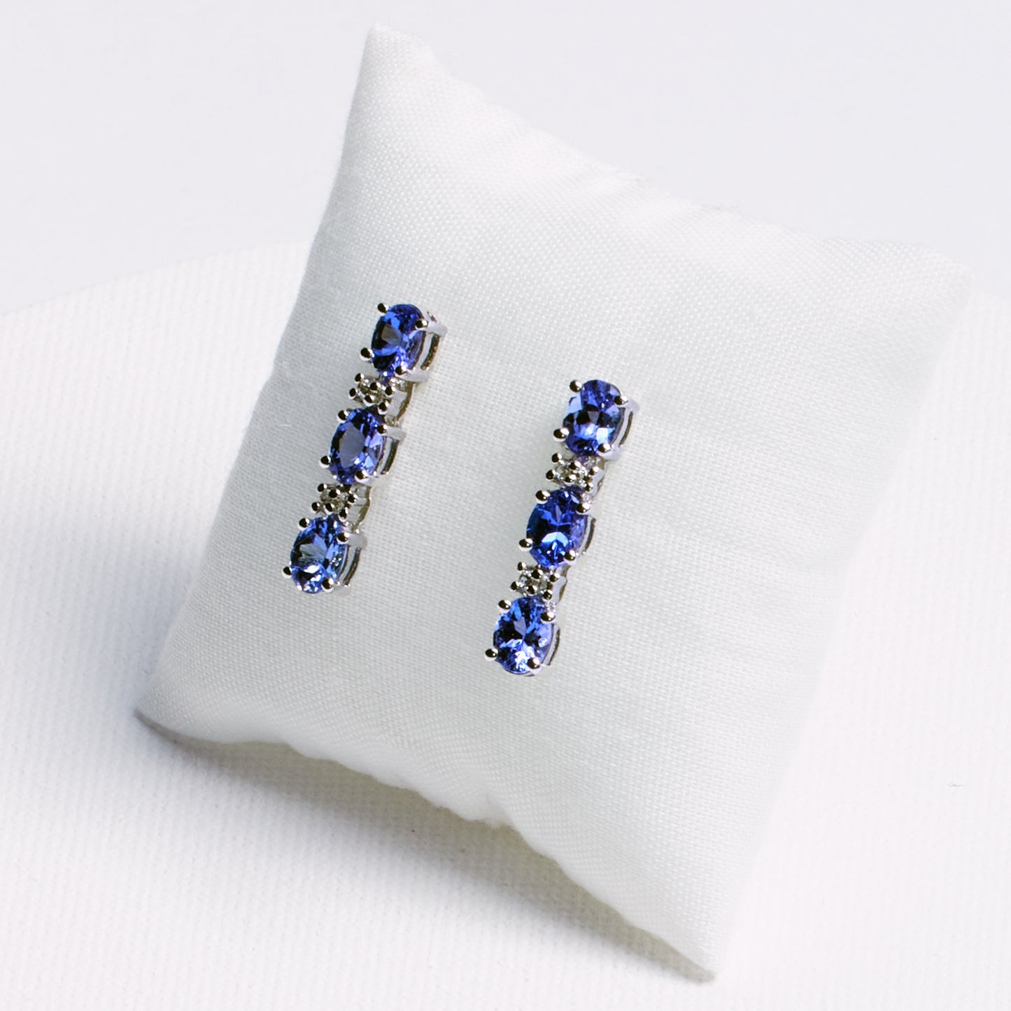 Oval Tanzanite Line Earrings (CZ Accents)· 2.0ct · Silver
