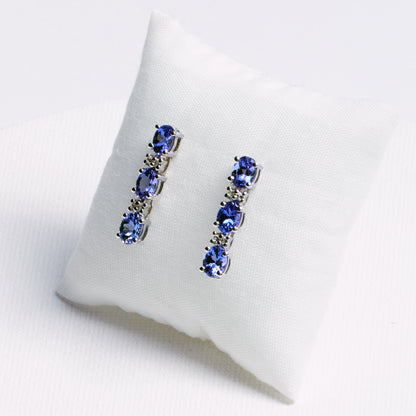 Oval Tanzanite Line Earrings (CZ Accents)· 2.0ct · Silver