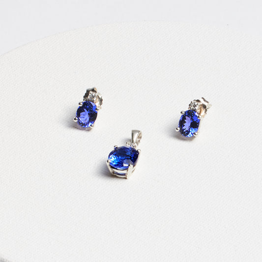 Oval Tanzanite Stud Earrings (CZ Accent) · 2.7ct · Silver