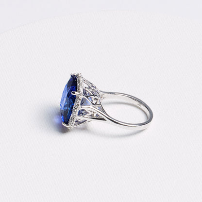 Cushion Tanzanite Halo Ring with Open Gallery · 15.33ct · 14K White Gold