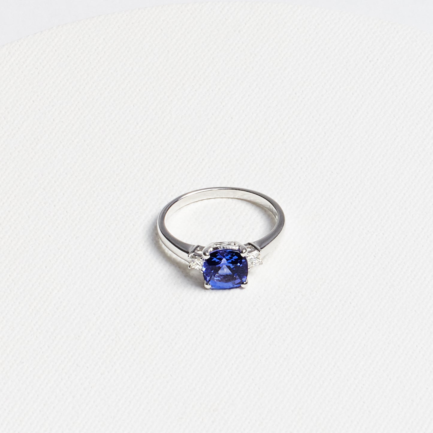 Cushion Tanzanite Ring with Diamond Accents · 1.54ct · 14K White Gold