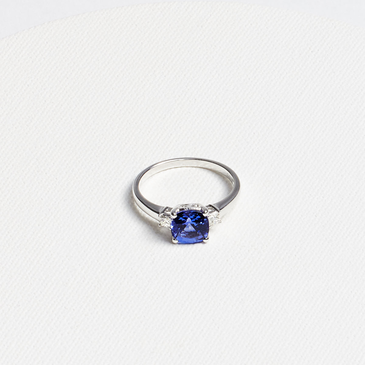Cushion Tanzanite Ring with Diamond Accents · 1.54ct · 14K White Gold