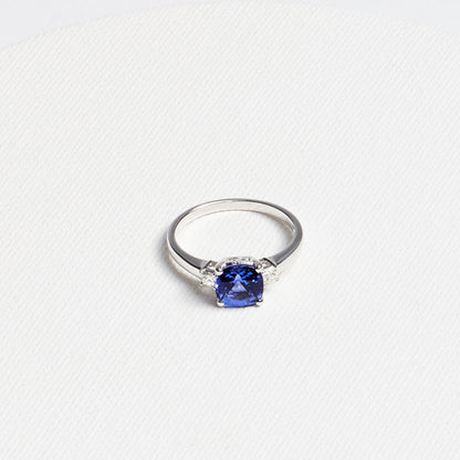 Cushion Tanzanite Ring with Diamond Accents · 1.54ct · 14K White Gold