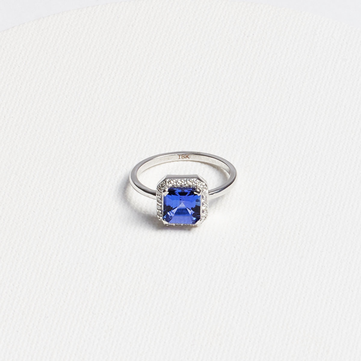 Emerald Tanzanite Ring with Diamond Frame · 1.64ct · 18K White Gold