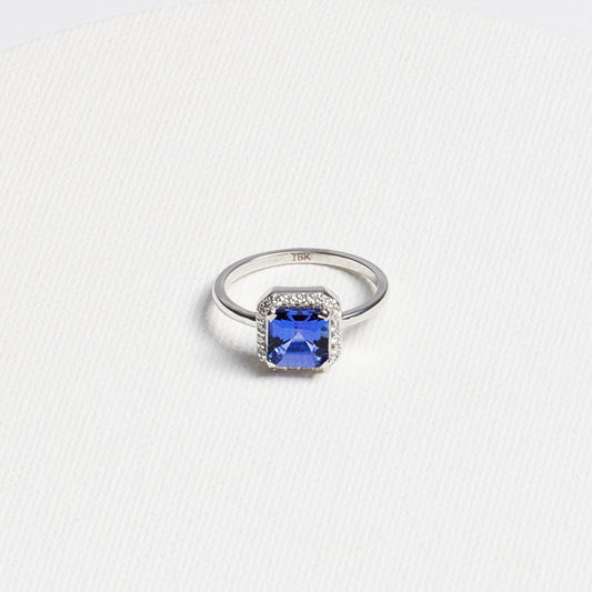 Emerald Tanzanite Ring with Diamond Frame · 1.64ct · 18K White Gold