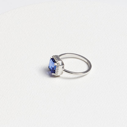 Emerald Tanzanite Ring with Diamond Frame · 1.64ct · 18K White Gold