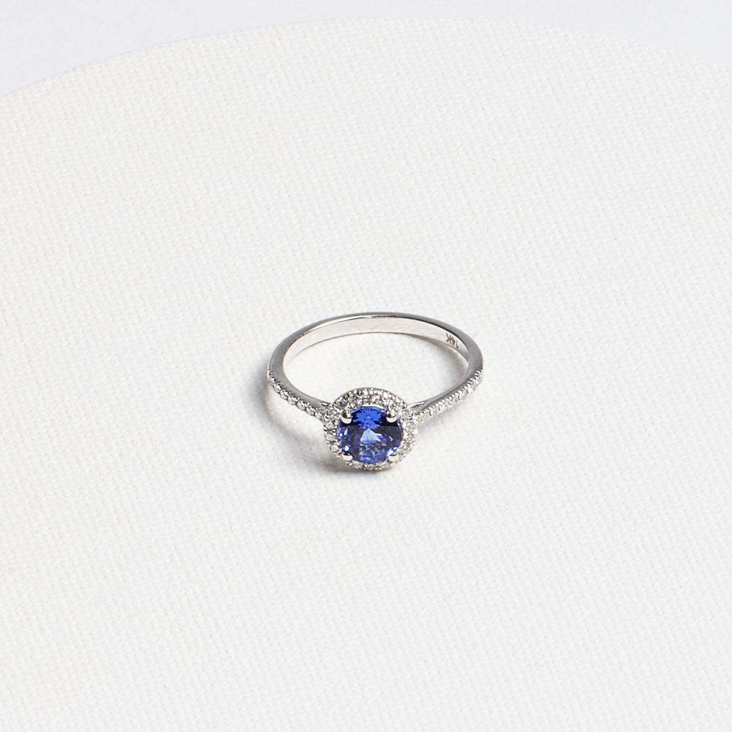 Round Tanzanite Ring with Diamond Halo · 0.91ct · 14K White Gold