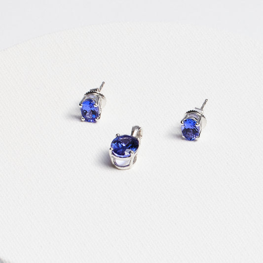Oval Tanzanite Stud Earrings · 1.9ct · Silver