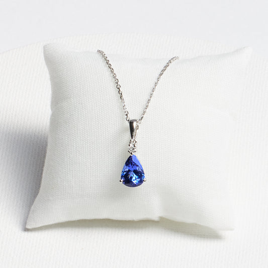 Teardrop Tanzanite Pendant with Diamond Accent · 1.09ct · 18K White Gold