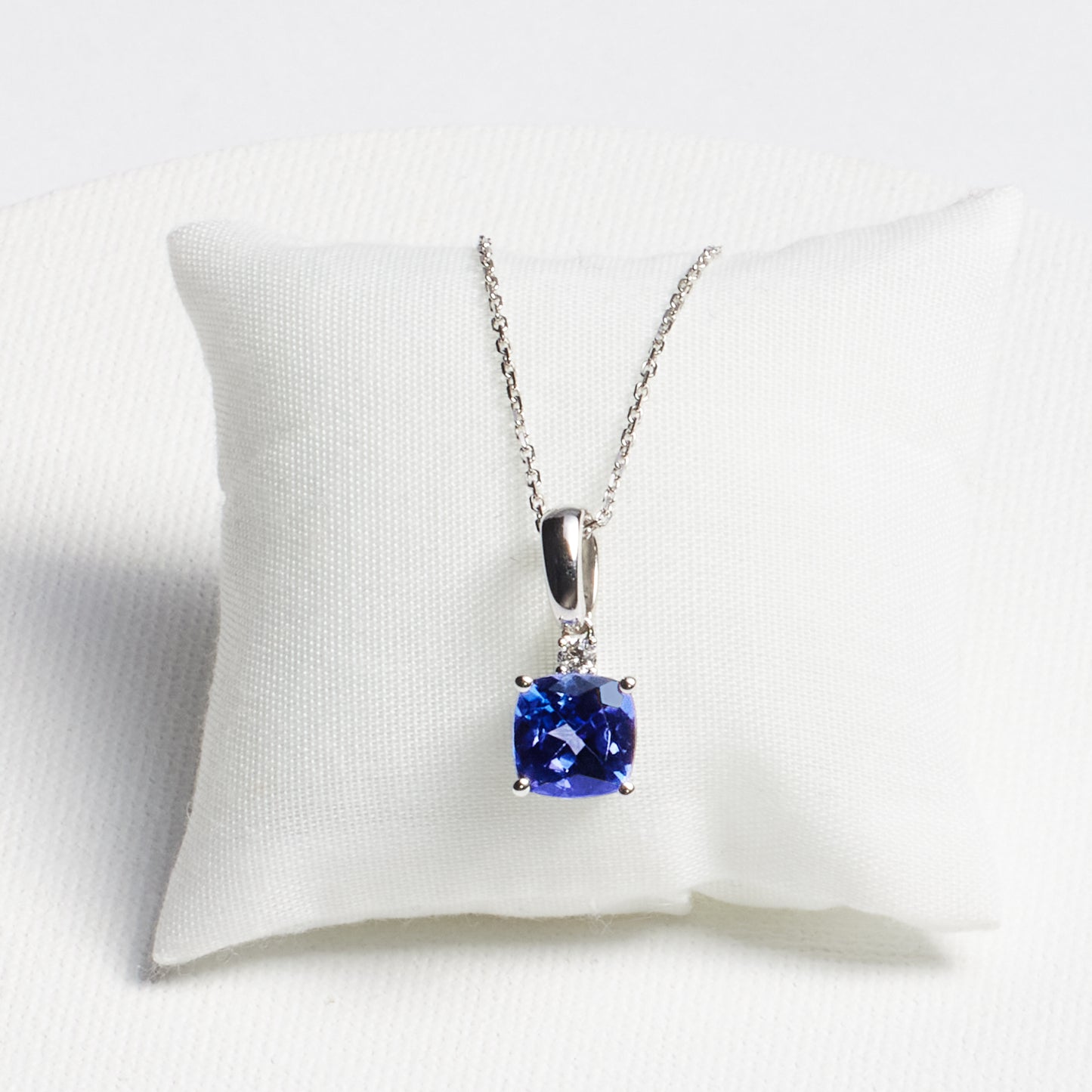 Cushion Tanzanite Pendant with Diamond Accents · 2.05ct · 14K White Gold