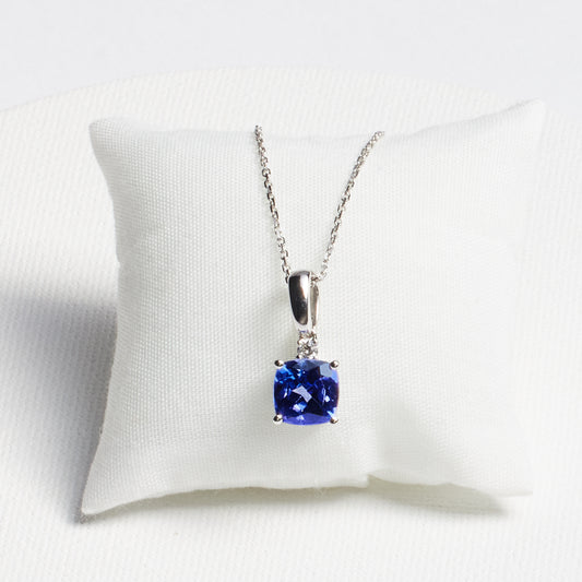 Cushion Tanzanite Pendant with Diamond Accents · 2.05ct · 14K White Gold
