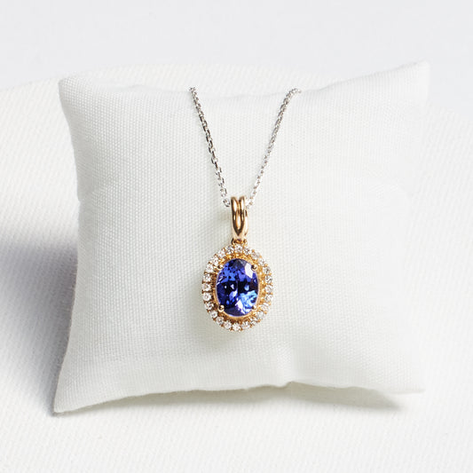 Oval Tanzanite Pendant with Diamond Frame · 1.28ct · 14K Yellow Gold