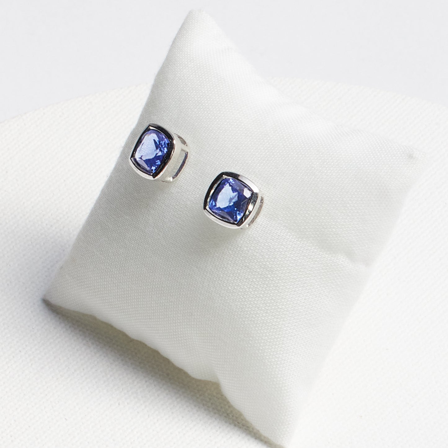 Cushion Tanzanite Bezel Stud Earrings · 2.4ct · Silver