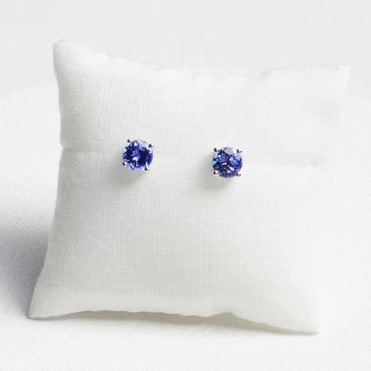 Round Tanzanite Stud Earrings · 1.48ct · 14K White Gold
