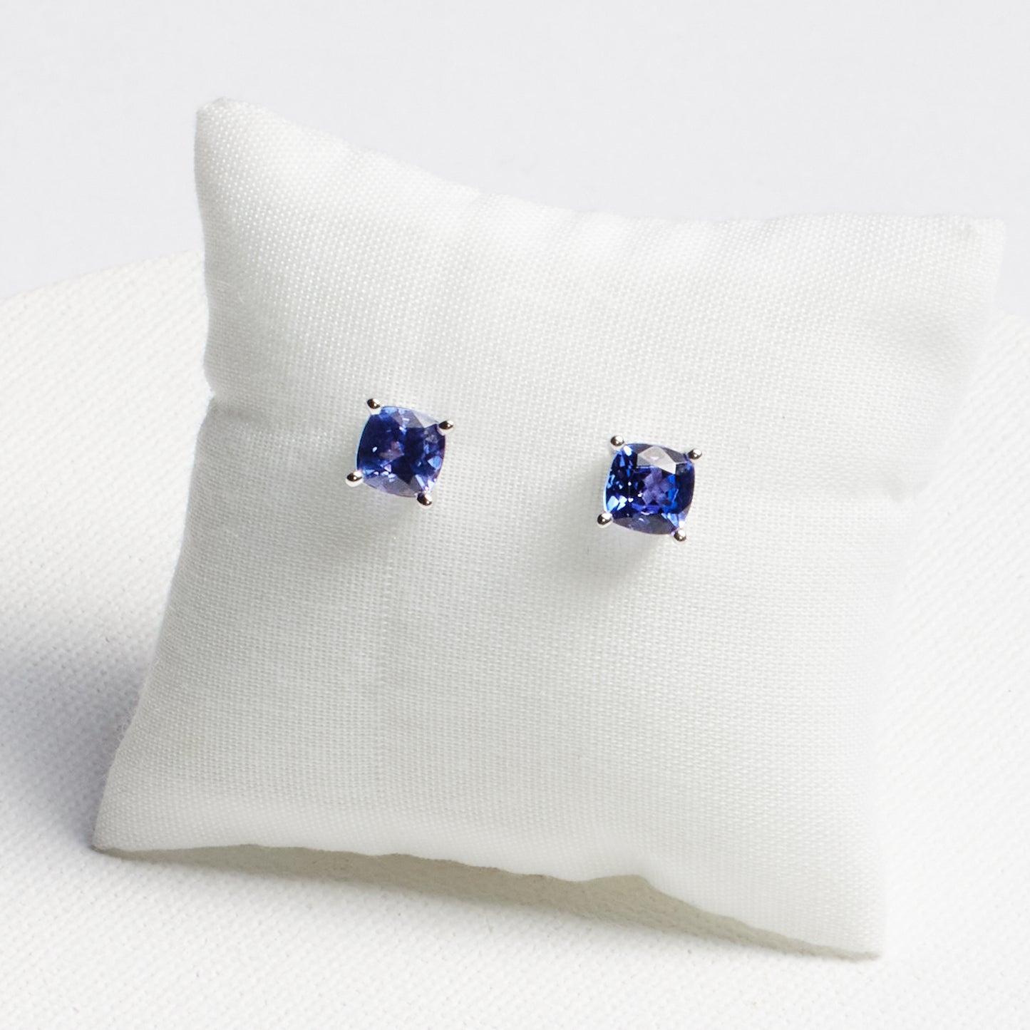 Cushion Tanzanite Stud Earrings · 1.09ct · 14K White Gold