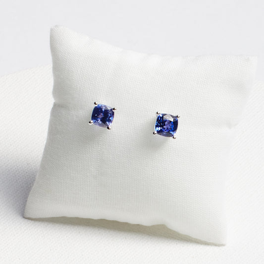 Cushion Tanzanite Stud Earrings · 1.09ct · 14K White Gold