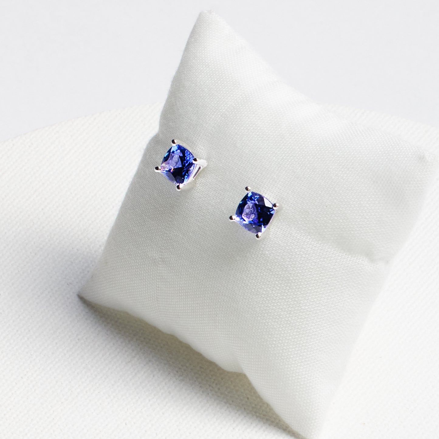 Cushion Tanzanite Stud Earrings · 1.09ct · 14K White Gold