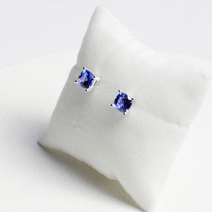 Cushion Tanzanite Stud Earrings · 1.09ct · 14K White Gold