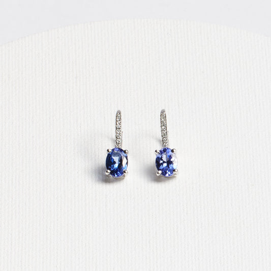 Oval Tanzanite Hanging Earrings · 2.19ct · 10K White Gold