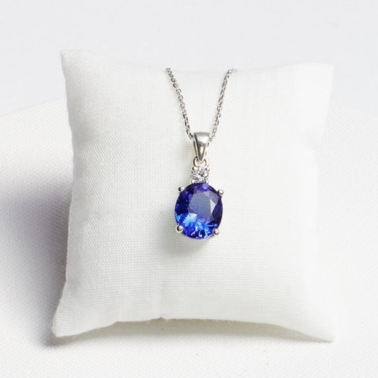 Oval Tanzanite Pendant (CZ Accent) · 2.89ct · Silver