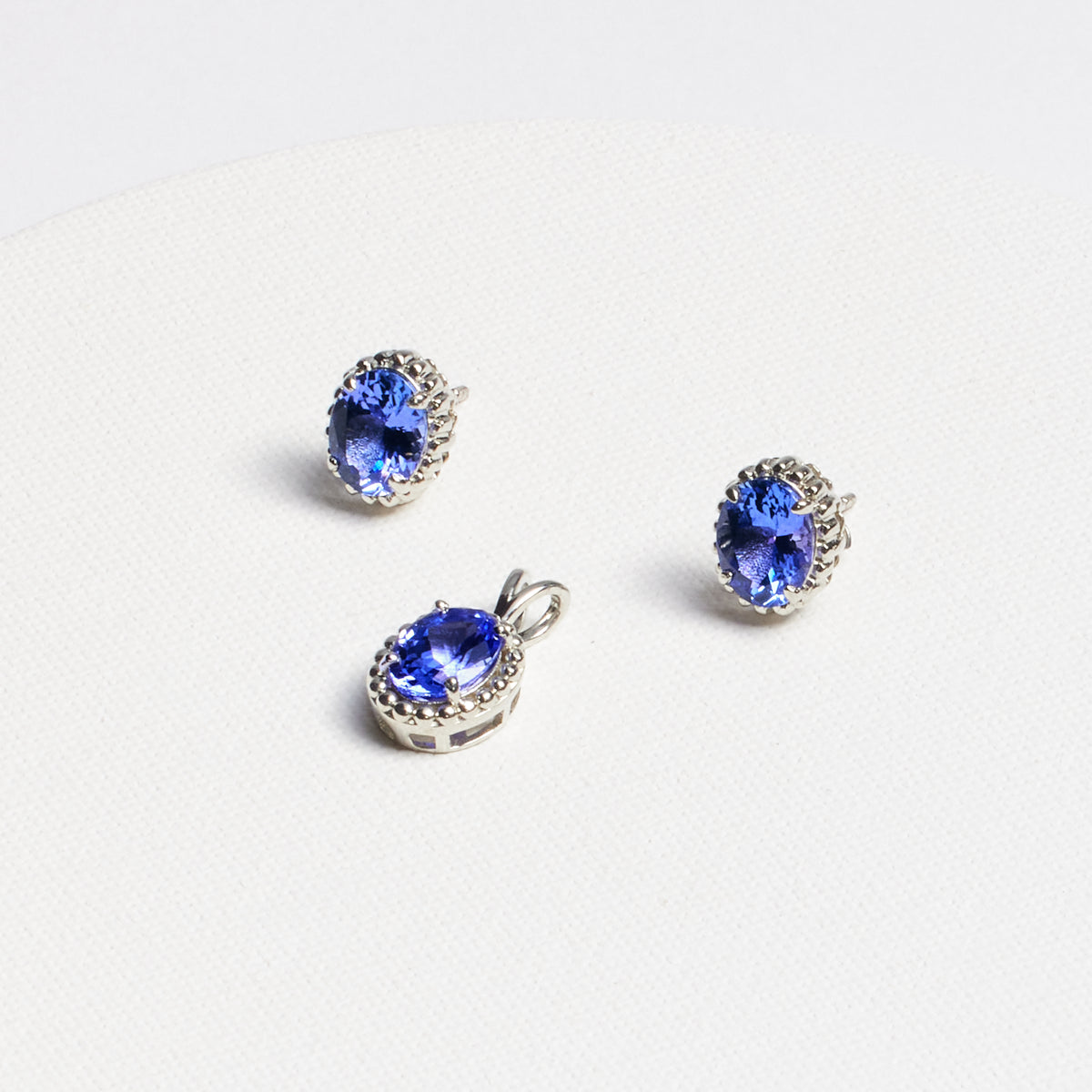 Oval Tanzanite Flower Stud Earrings · 3.8ct · Silver