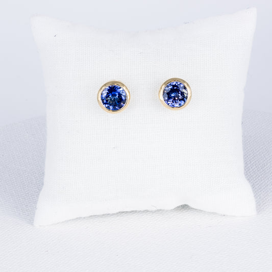 Round Tanzanite Stud Earrings · 1.8ct · 14K Yellow Gold
