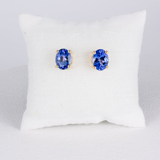 Oval Tanzanite Stud Earrings · 3.5ct · 10K Yellow Gold