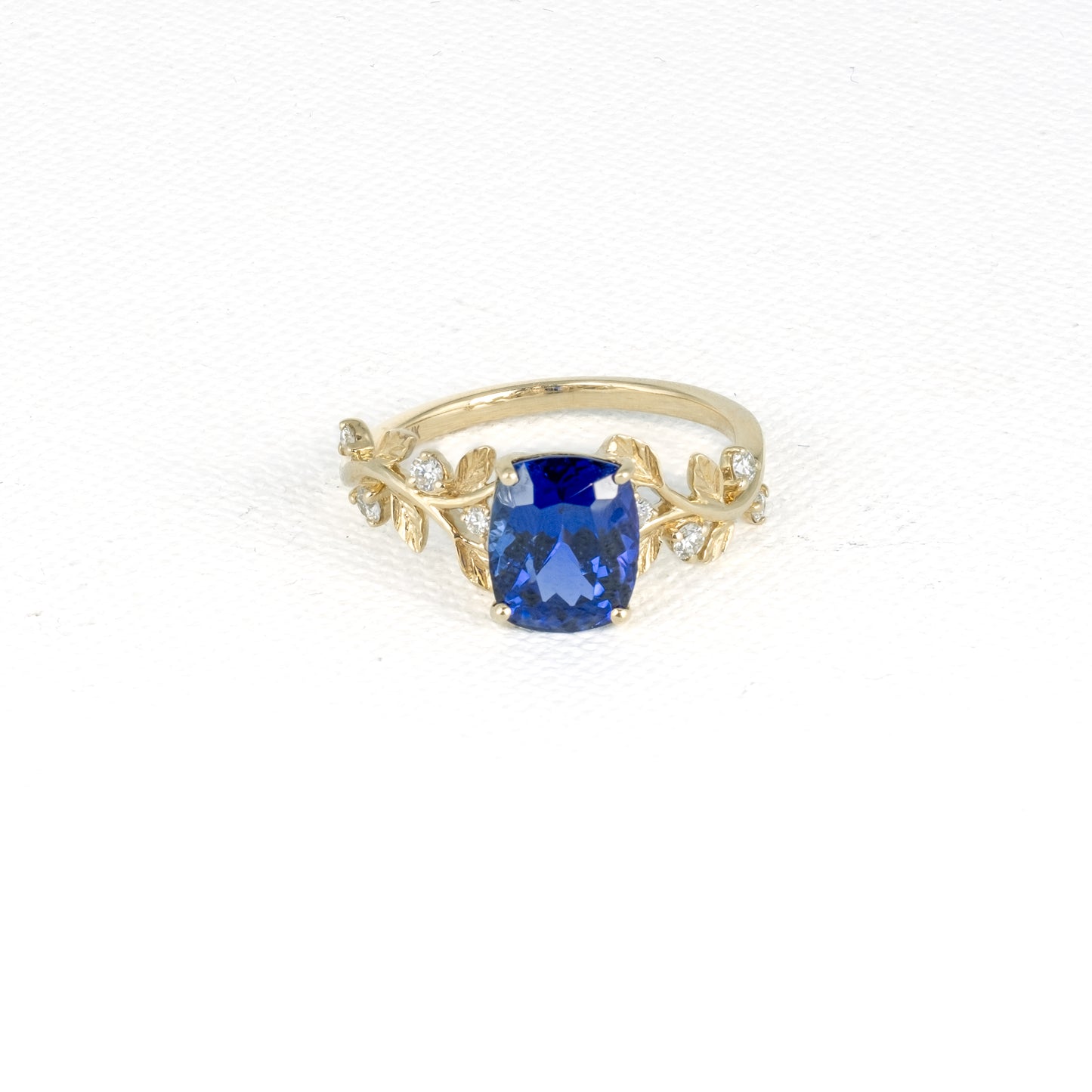 Elongated Cushion Tanzanite Ring with Diamond Accents · 2.25ct · 14K Yellow Gold